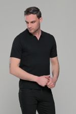 Μαύρο πλεκτό ανδρικό πόλο μπλουζάκι – Slim Fit - Image 4