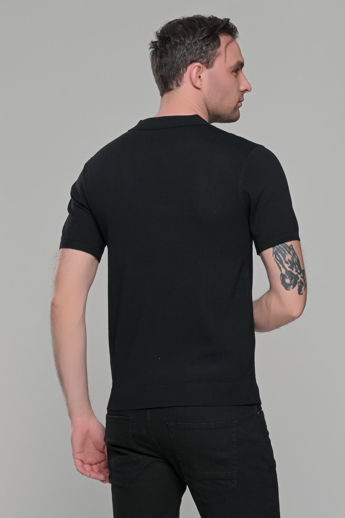 Μαύρο πλεκτό ανδρικό πόλο μπλουζάκι – Slim Fit - Image 6