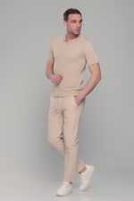 Μπεζ πλεκτό ανδρικό πόλο μπλουζάκι – Slim Fit - Image 7