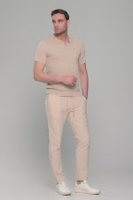 Μπεζ πλεκτό ανδρικό πόλο μπλουζάκι – Slim Fit - Image 8