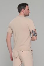 Μπεζ πλεκτό ανδρικό πόλο μπλουζάκι – Slim Fit - Image 5