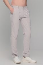Μπεζ υφασμάτινο ανδρικό παντελόνι με λάστιχο τύπου κοστουμιού καλοκαιρινό– Slim fit