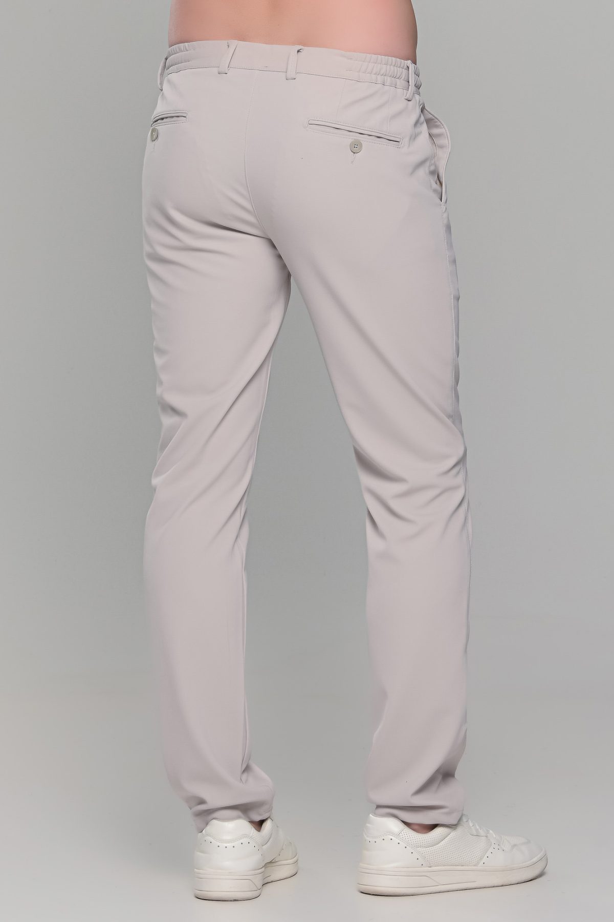 Μπεζ υφασμάτινο ανδρικό παντελόνι με λάστιχο τύπου κοστουμιού καλοκαιρινό– Slim fit - Image 5