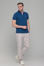 Μπεζ υφασμάτινο ανδρικό παντελόνι με λάστιχο τύπου κοστουμιού καλοκαιρινό– Slim fit - Image 8