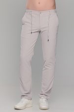 Μπεζ υφασμάτινο ανδρικό παντελόνι με λάστιχο τύπου κοστουμιού καλοκαιρινό– Slim fit - Image 3