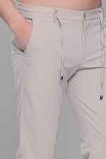 Μπεζ υφασμάτινο ανδρικό παντελόνι με λάστιχο τύπου κοστουμιού καλοκαιρινό– Slim fit - Image 2