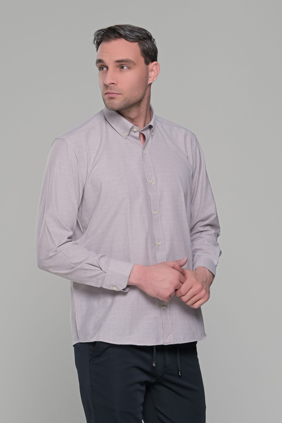 Μπεζ πουκάμισο με καρό μικροσχέδιο PAPARAZZI χωρίς Τσεπάκι - Classic Fit - Image 4