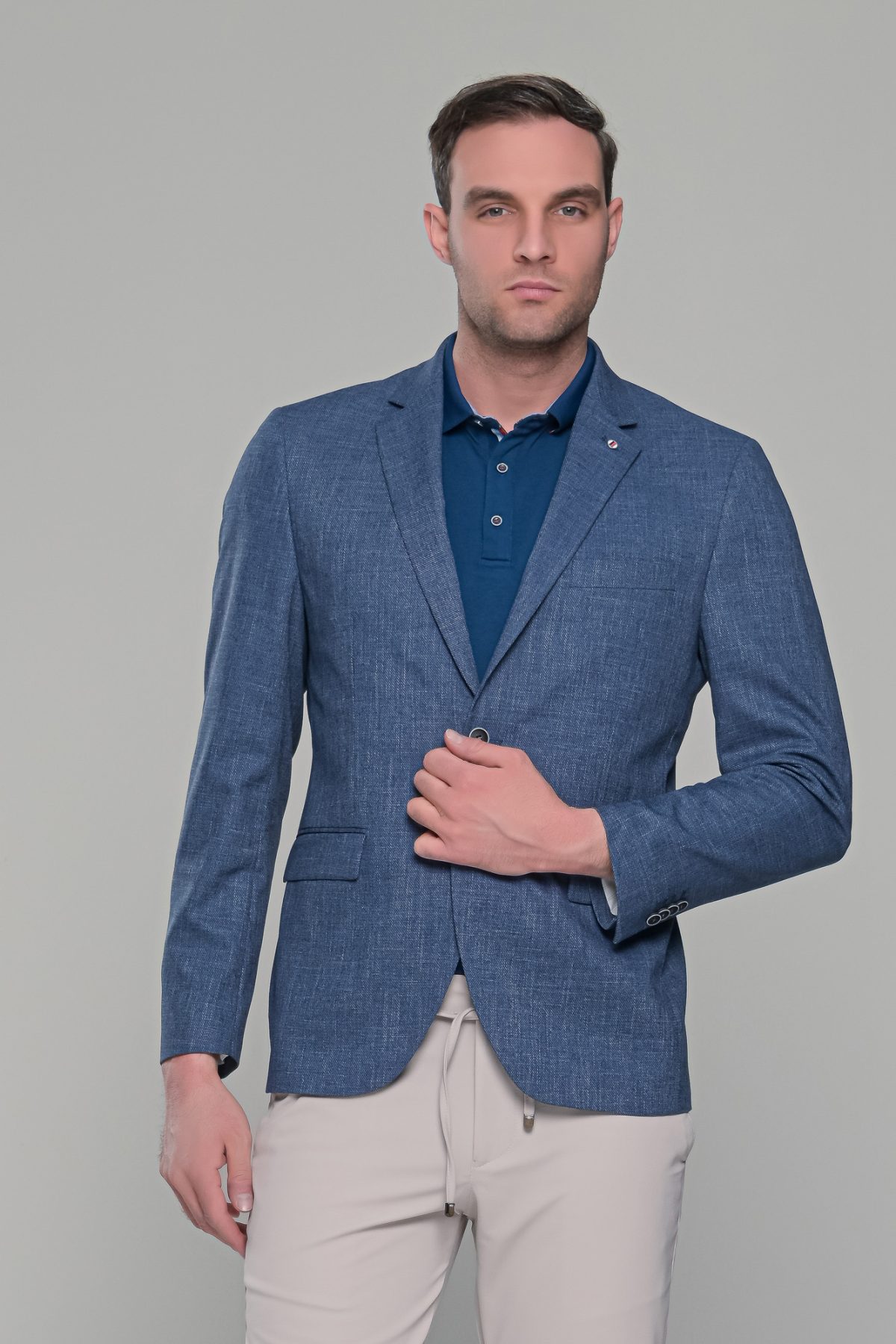 Μπλε indigo ανδρικό σακάκι καλοκαιρινό AM- slim fit - Image 4