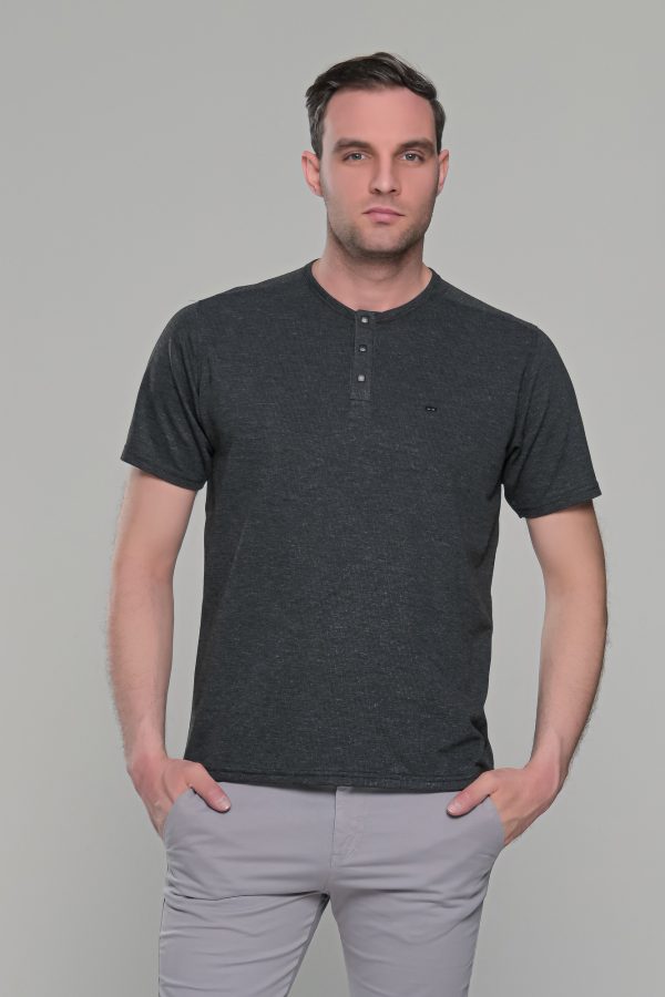 Ανθρακί κοντομάνικο ανδρικό t-shirt με πλεκτή ύφανση– regular fit