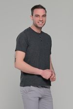 Ανθρακί κοντομάνικο ανδρικό t-shirt με πλεκτή ύφανση– regular fit - Image 5