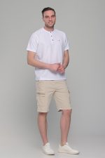 Λευκό κοντομάνικο ανδρικό t-shirt με πλεκτή ύφανση– regular fit - Image 4