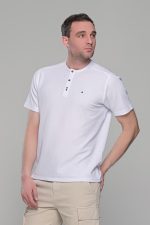 Λευκό κοντομάνικο ανδρικό t-shirt με πλεκτή ύφανση– regular fit - Image 6