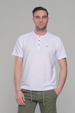Λευκό κοντομάνικο ανδρικό t-shirt με πλεκτή ύφανση– regular fit - Image 5