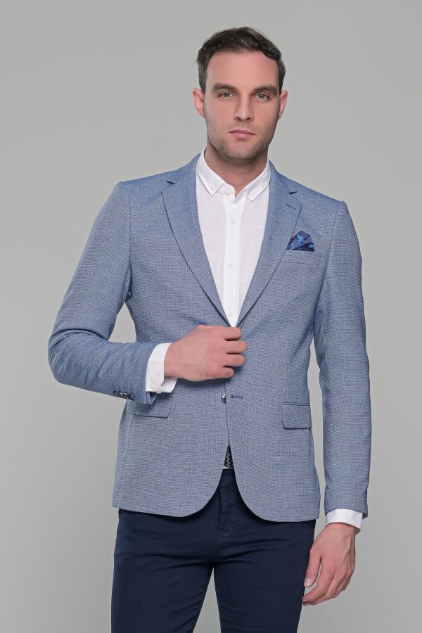 Μπλε σιελ ανδρικό σακάκι καλοκαιρινό AM- slim fit