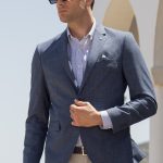 Λινό μπλε indigo ανδρικό σακάκι καλοκαιρινό AM- slim fit