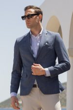 Λινό μπλε indigo ανδρικό σακάκι καλοκαιρινό AM- slim fit