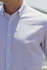 Λινό λευκο-μπλε σιελ ανδρικό πουκάμισο - Slim Fit - Image 2