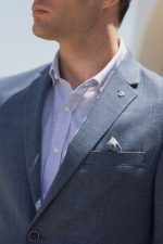 Λινό λευκο-μπλε σιελ ανδρικό πουκάμισο - Slim Fit - Image 6