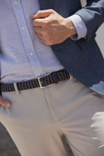 Λινό λευκο-μπλε σιελ ανδρικό πουκάμισο - Slim Fit - Image 7