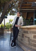Μπεζ ανδρικό σακάκι καλοκαιρινό AM- slim fit - Image 5