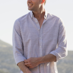 Λινό λευκο-χακί ανδρικό πουκάμισο - Slim Fit