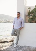 Λινό λευκο-χακί ανδρικό πουκάμισο - Slim Fit - Image 4