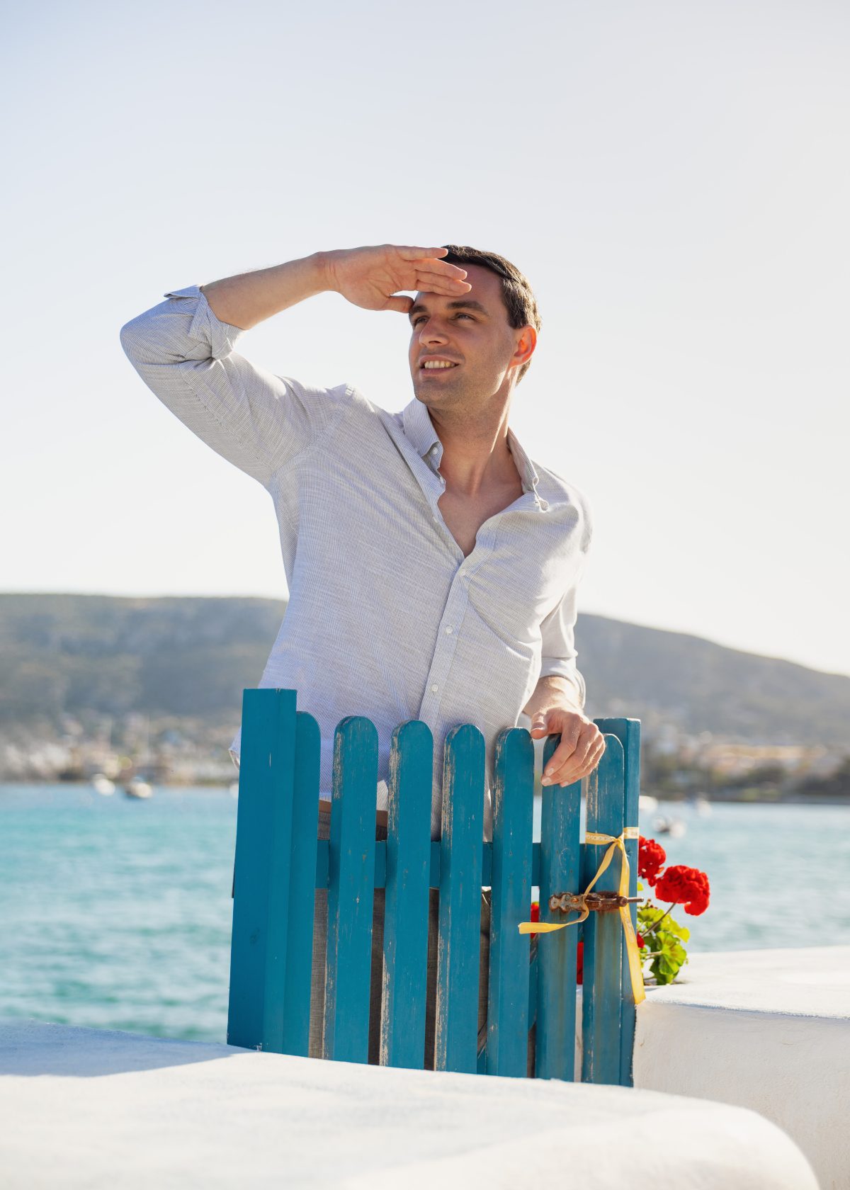 Λινό λευκο-χακί ανδρικό πουκάμισο - Slim Fit - Image 5