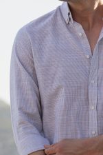 Λινό λευκο-χακί ανδρικό πουκάμισο - Slim Fit - Image 2