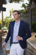 Λινό σιέλ ανδρικό πουκάμισο με μάο γιακά - Slim Fit - Image 4
